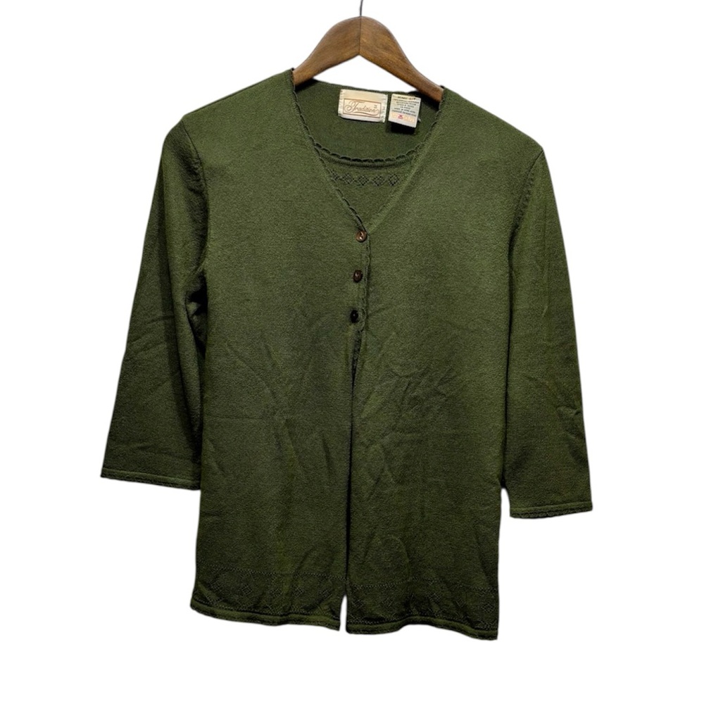 ✨$8 CLEAR-OUT✨ Tradition Sears Vintage Relaxed Fit 3/4 Sleeve Blouse Shirt Green - Picture 6 of 6